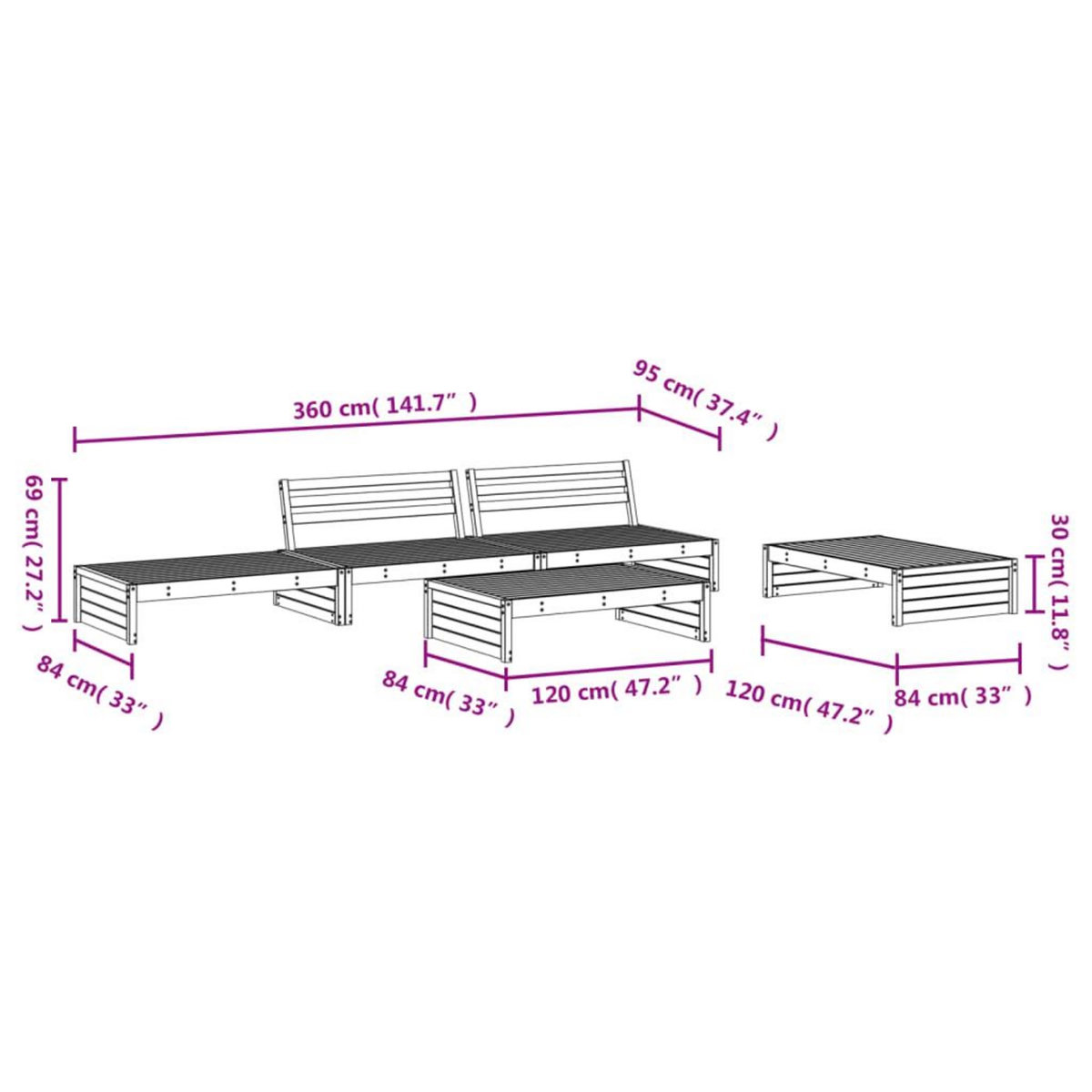 VIDAXL Salon de jardin 5 pcs bois de pin impregne
