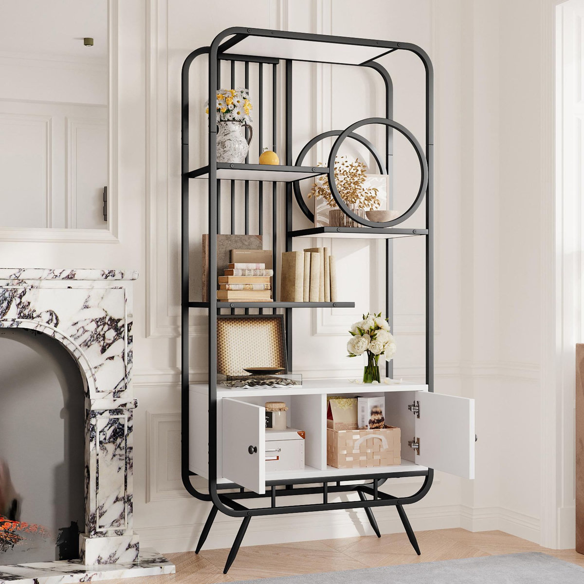 MERAX Etagère à poser noir+blanc - 80 cm mdf et métal