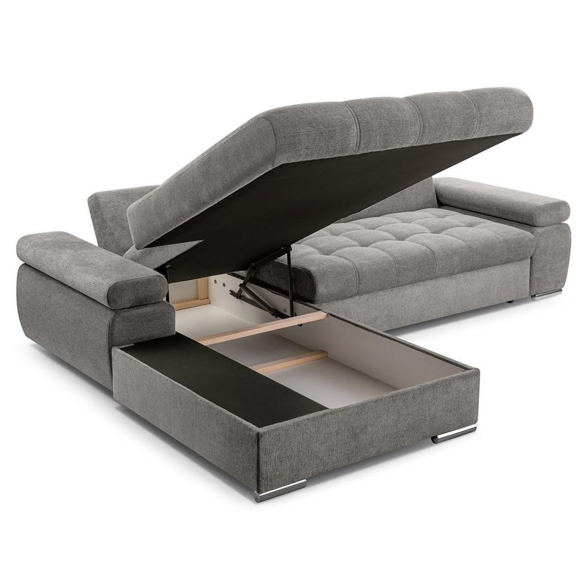 BEST MOBILIER Bianca - canapé d'angle gauche 4 places convertible avec coffre en tissu texturé