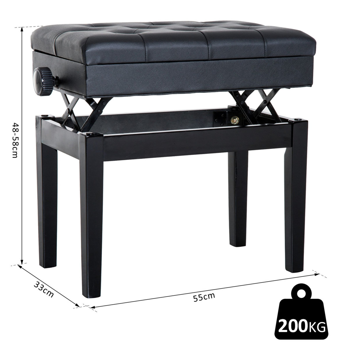 HOMCOM HOMCOM Banquette tabouret siège pour piano hauteur réglable 55L x 33l x 48-58H cm coffre de rangement interne assise revêtement synthétique capitonné bois noir