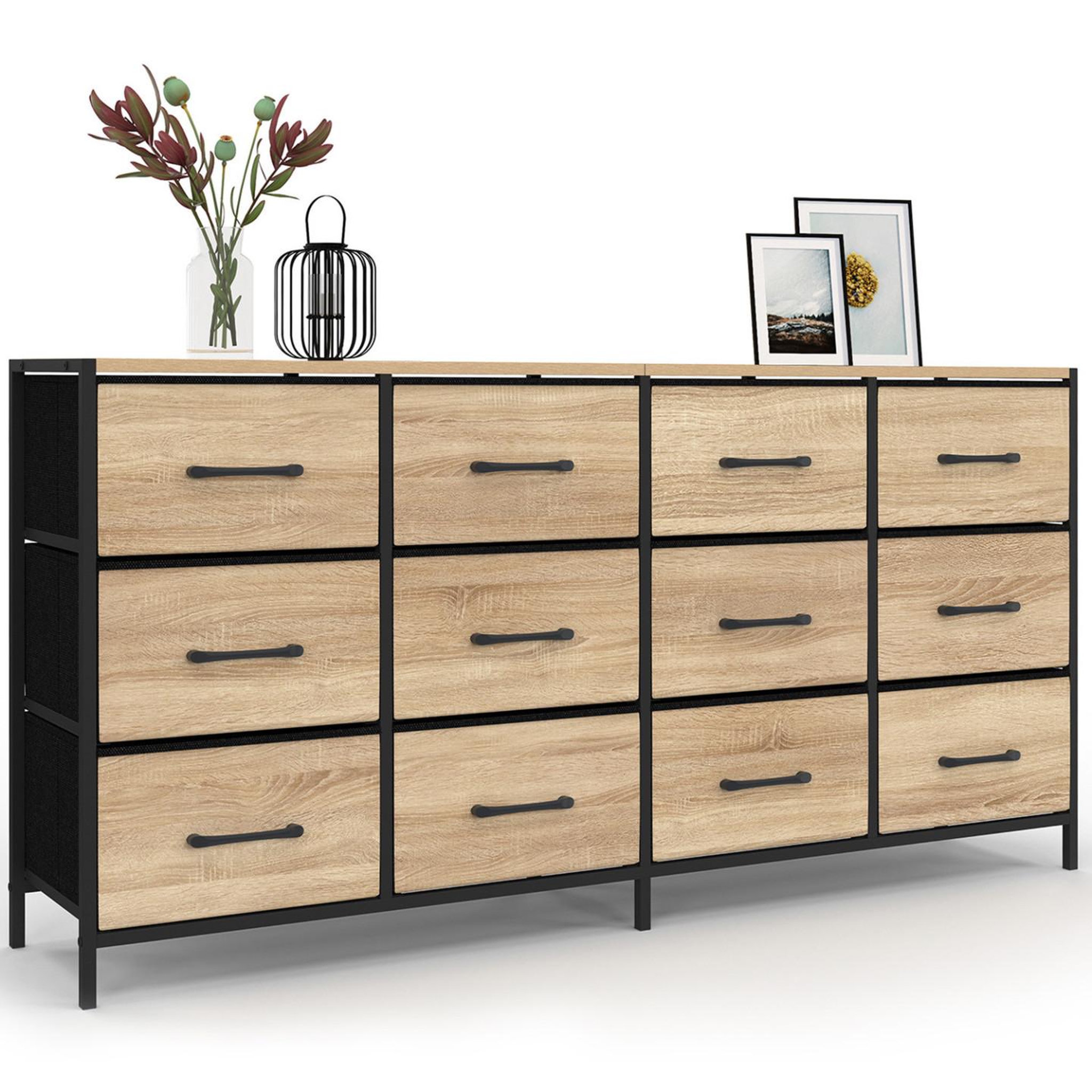 ID MARKET Commode 12 tiroirs en tissu utah 140 cm meuble de rangement design industriel