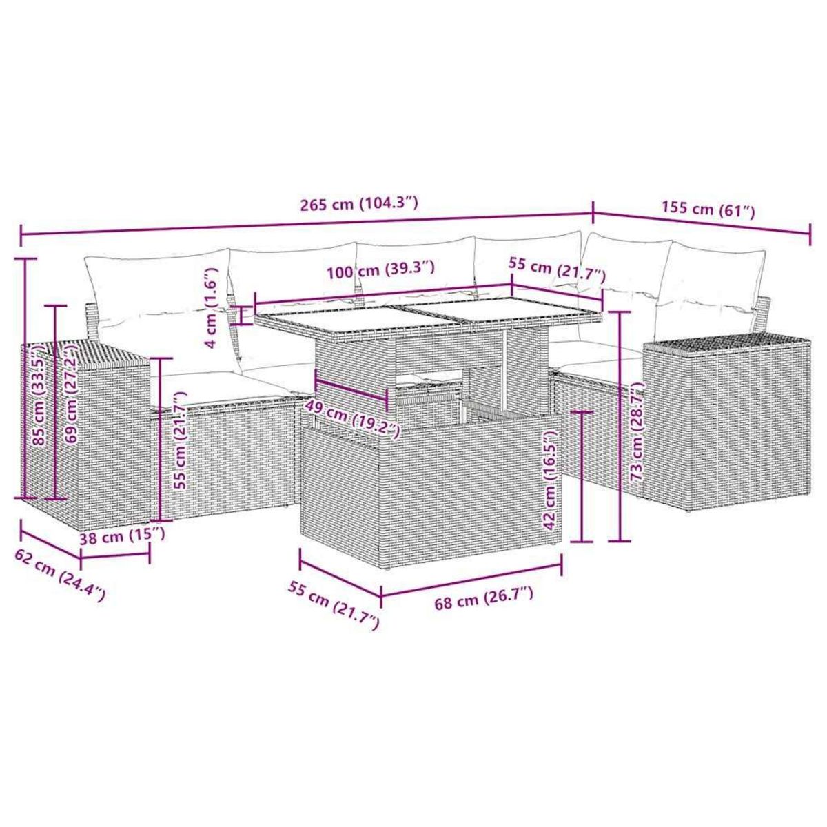 VIDAXL Salon de jardin avec coussins 6 pcs marron resine tressee