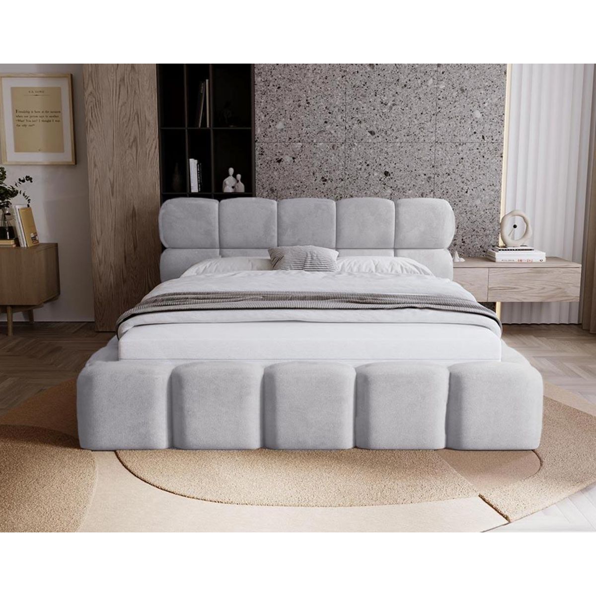 BEST MOBILIER Mariposa - lit coffre - 140x200 cm - sommier inclus - en velours