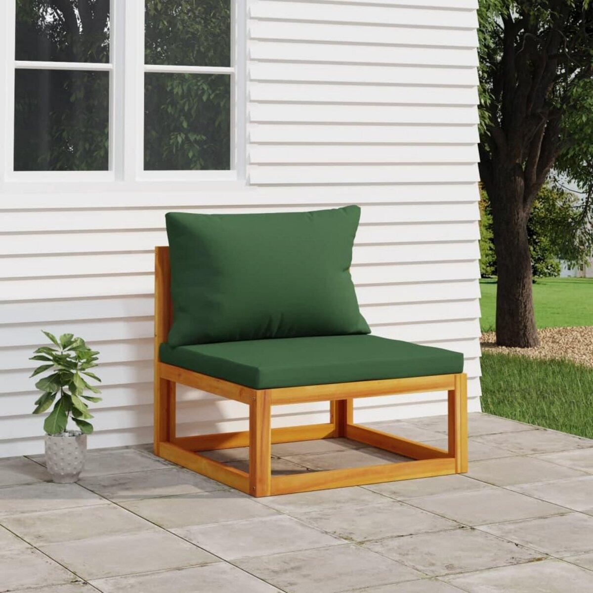 VIDAXL Canape central de jardin et coussins verts bois massif d'acacia