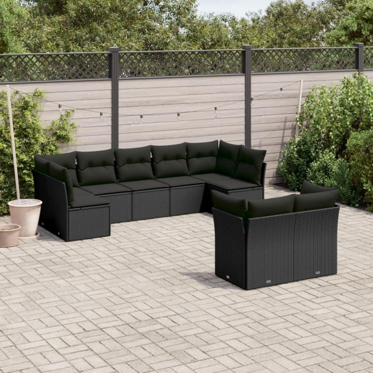VIDAXL Salon de jardin 9 pcs avec coussins noir resine tressee