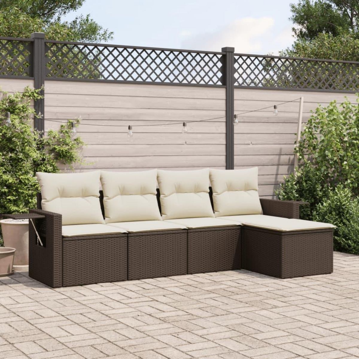 VIDAXL Salon de jardin avec coussins 5 pcs marron resine tressee
