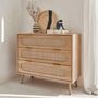 Voir la diapositive 3 : SWEEEK Commode. Eva. décor bois et cannage arrondi. 3 tiroirs L 90 x l 39 x H 79cm