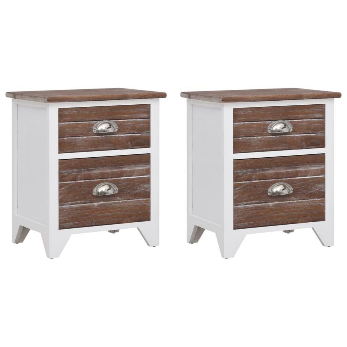 VIDAXL Table de chevet 2 pcs avec 2 tiroirs Marron et blanc