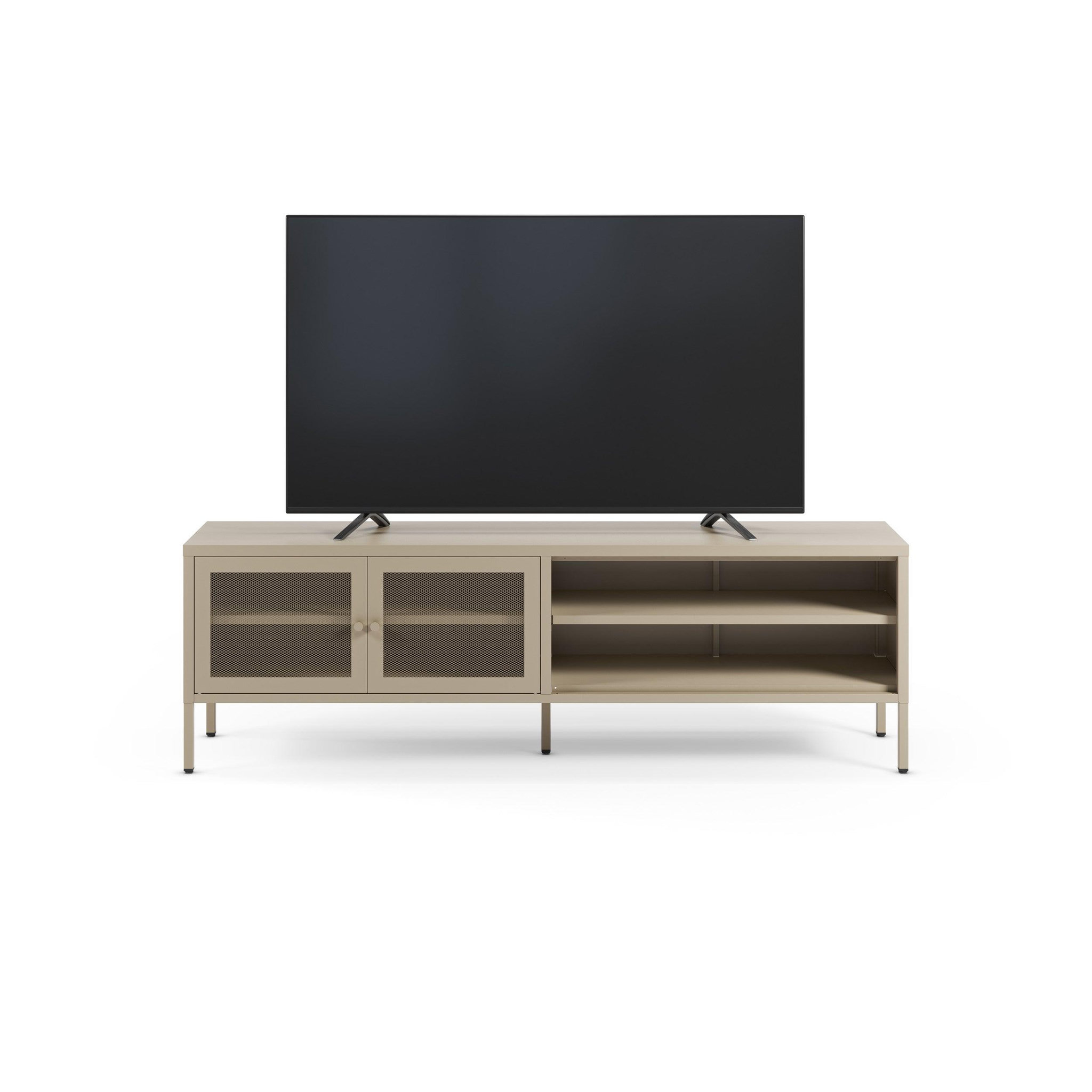 Voir la diapositive 6 : MAISON PAVANE Meuble tv en métal beige 2 portes, 160 cm-latem