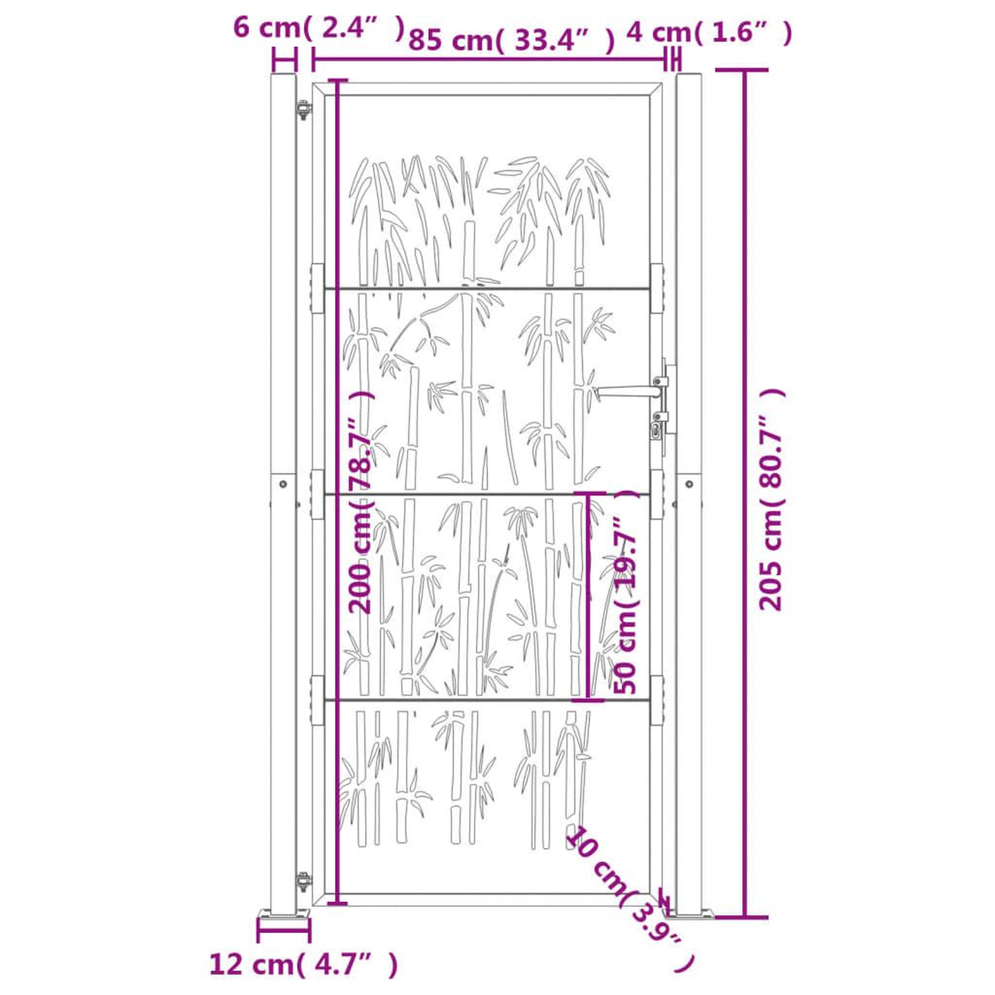 Voir la diapositive 6 : VIDAXL Portail de jardin 105x205 cm acier corten design de bambou