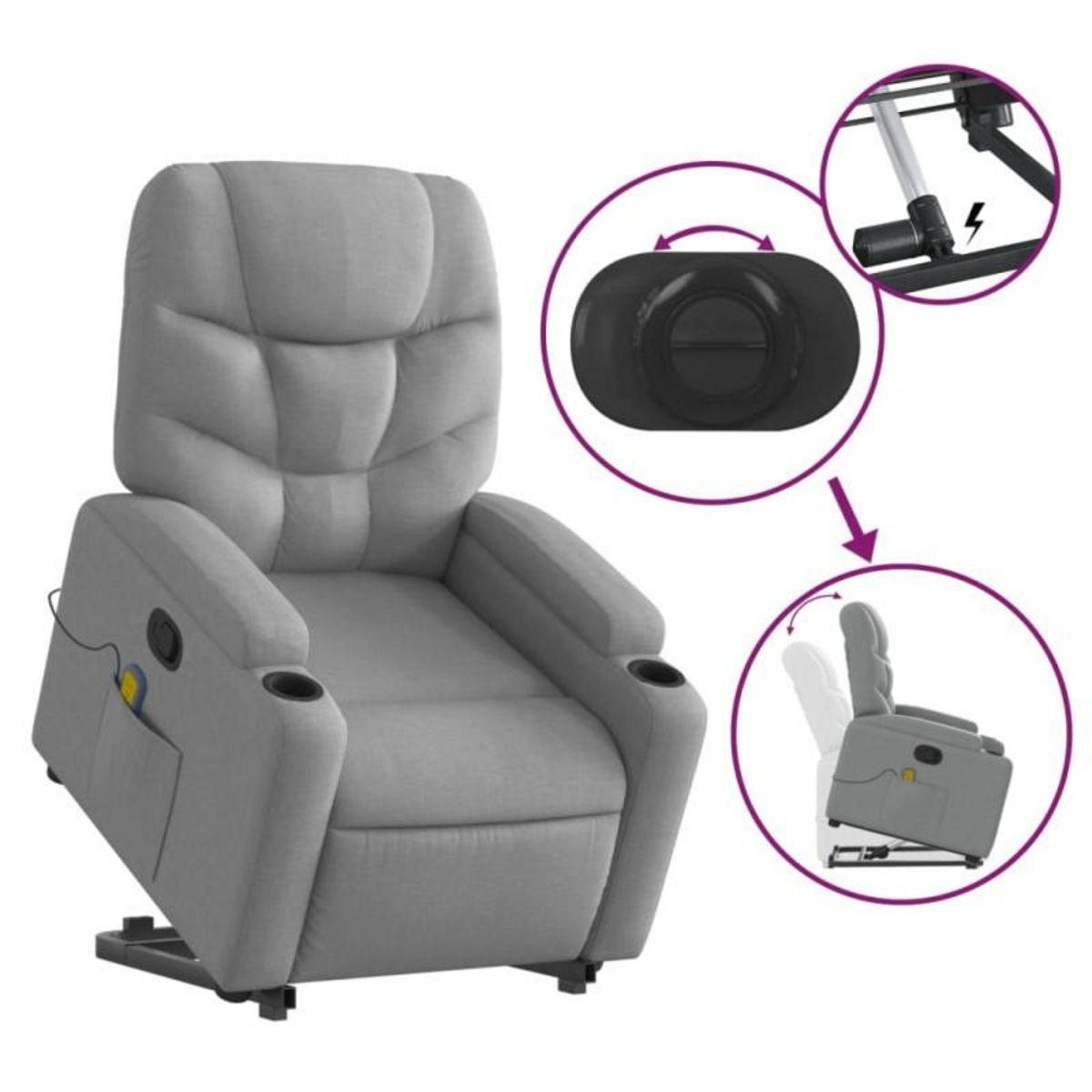 VIDAXL Fauteuil de massage inclinable Gris clair Tissu