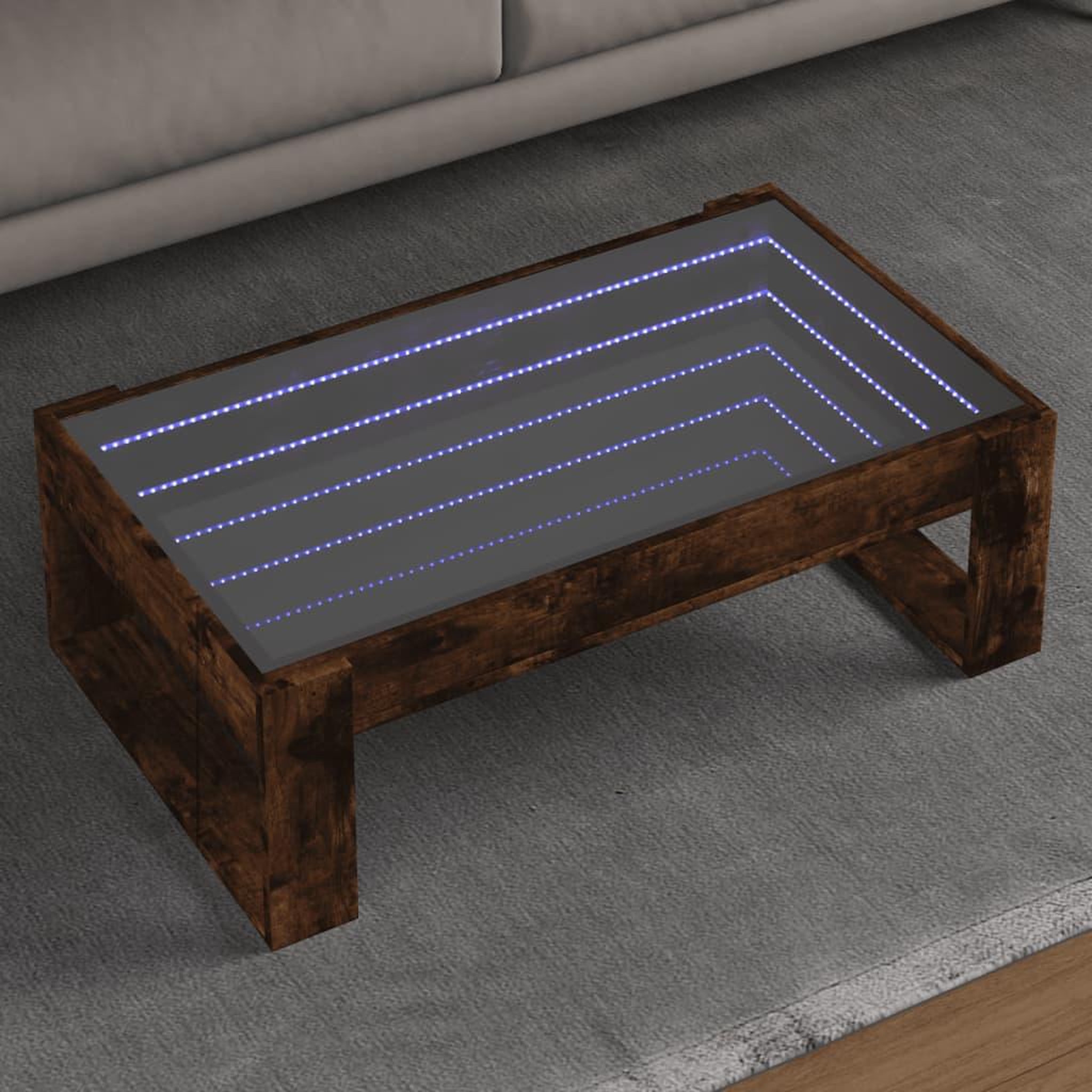 Voir la diapositive 1 : VIDAXL Table basse avec LED infini chene fume 90x53x30 cm