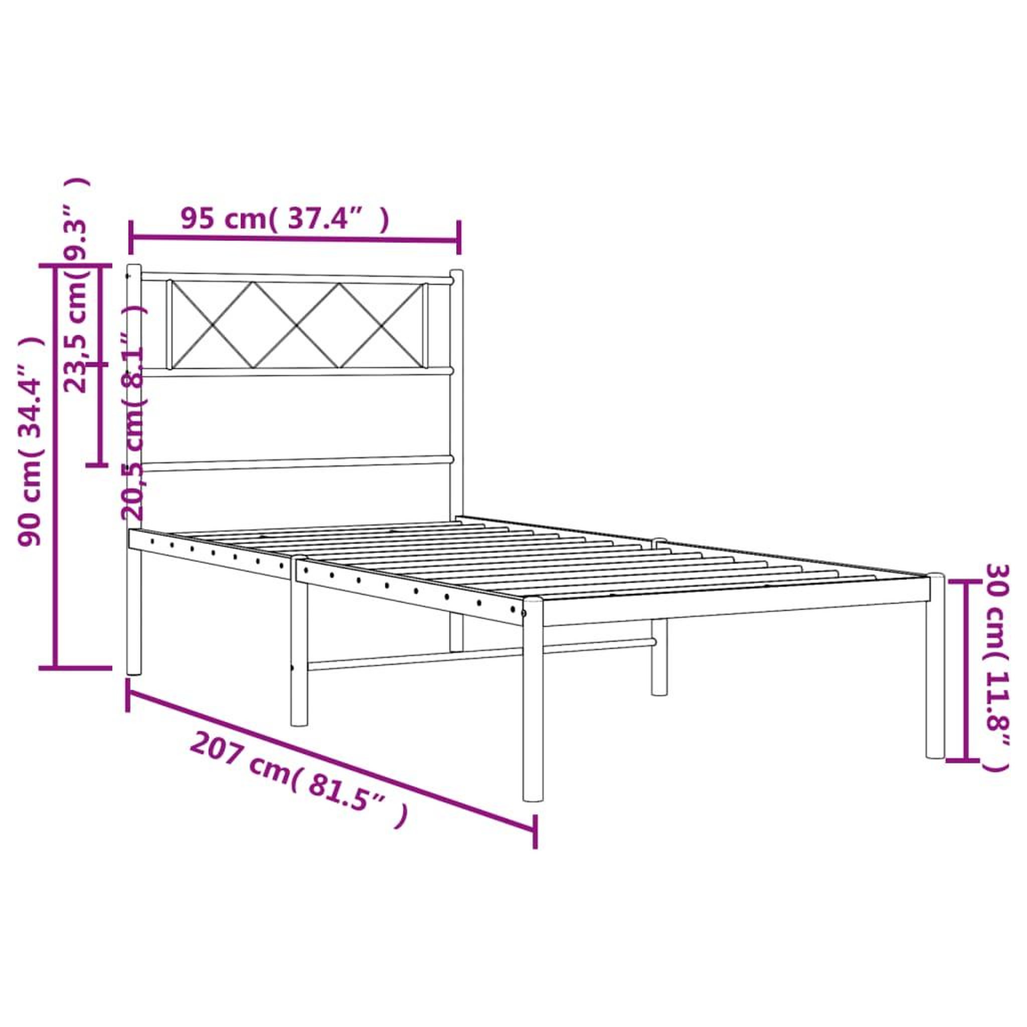Voir la diapositive 6 : VIDAXL Cadre de lit metal sans matelas avec tete de lit noir 90x200 cm