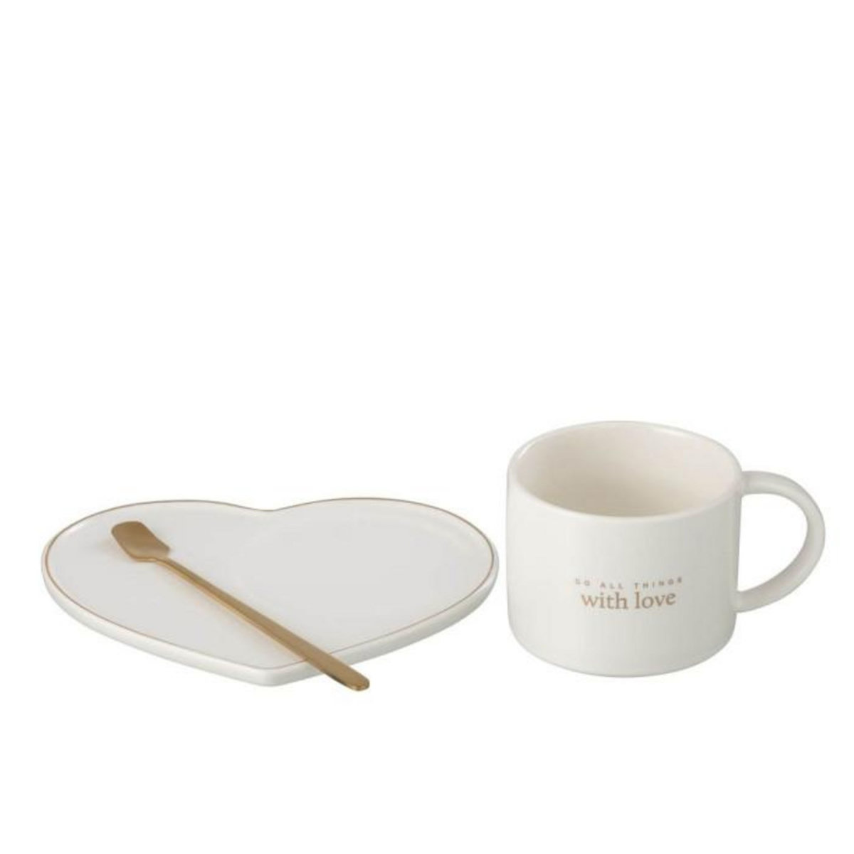 Paris Prix Ensemble Tasse, Sous-Tasse & Cuillère  Cœur I  42cl Blanc