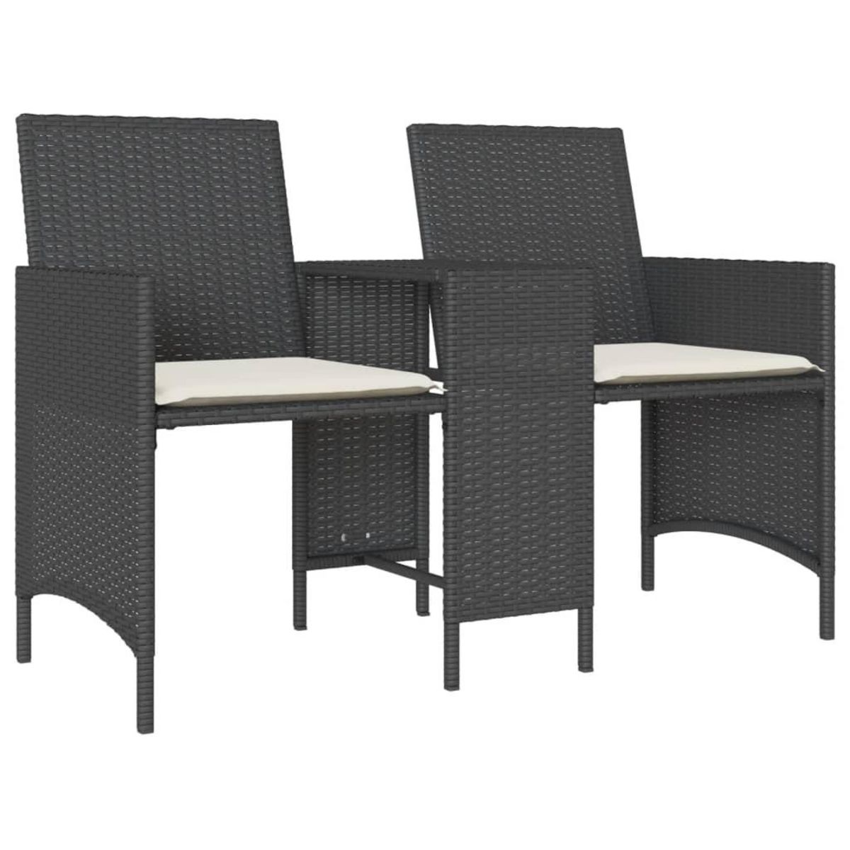 VIDAXL Canape de jardin 2 places avec table et tabourets noir rotin