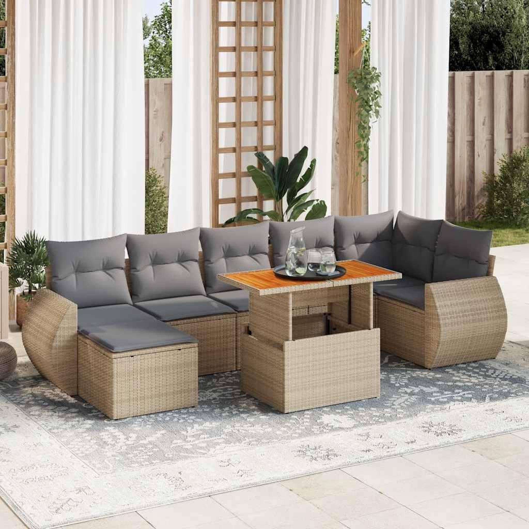 VIDAXL Salon de jardin avec coussins 8 pcs beige resine tressee