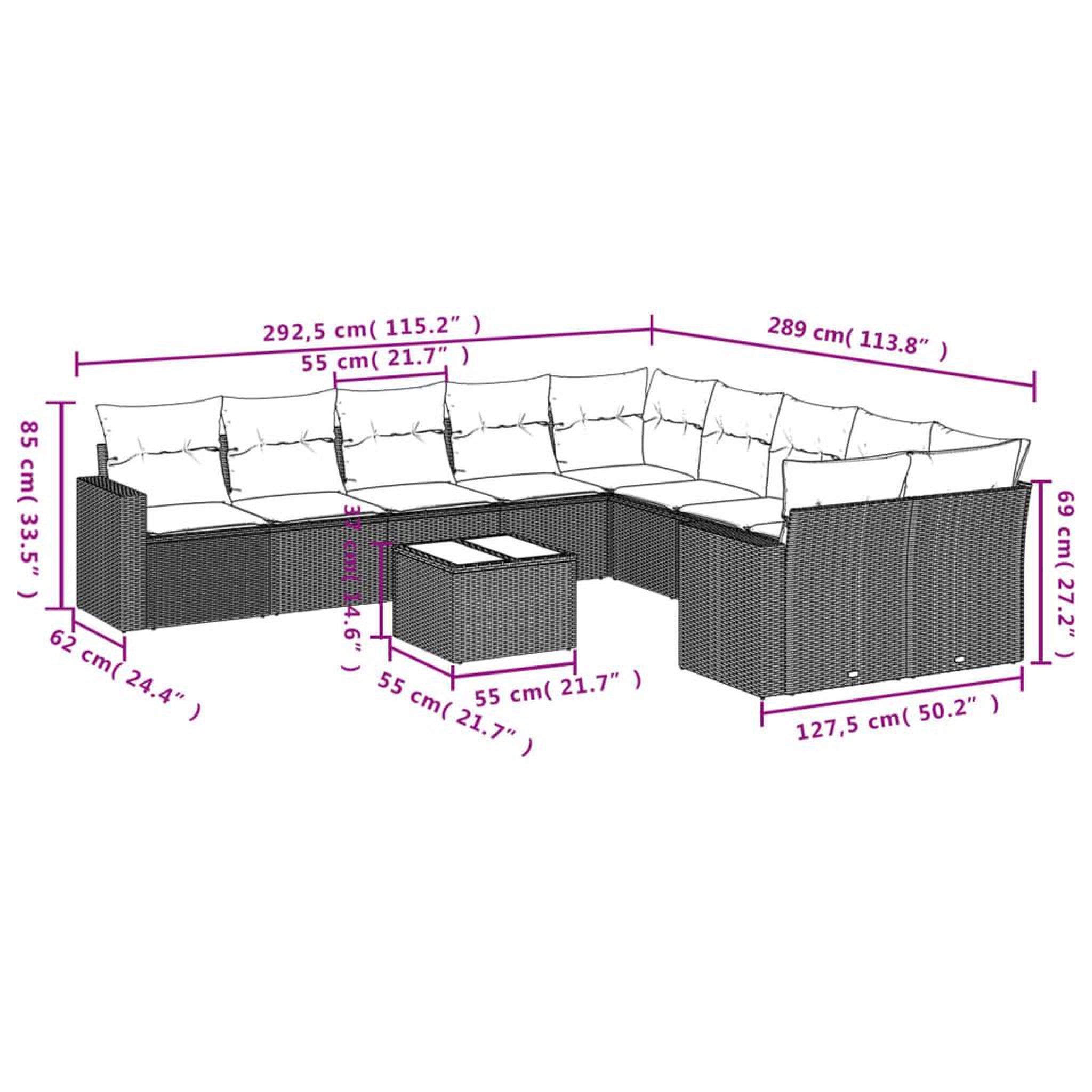 Voir la diapositive 4 : VIDAXL Salon de jardin 11 pcs avec coussins noir resine tressee