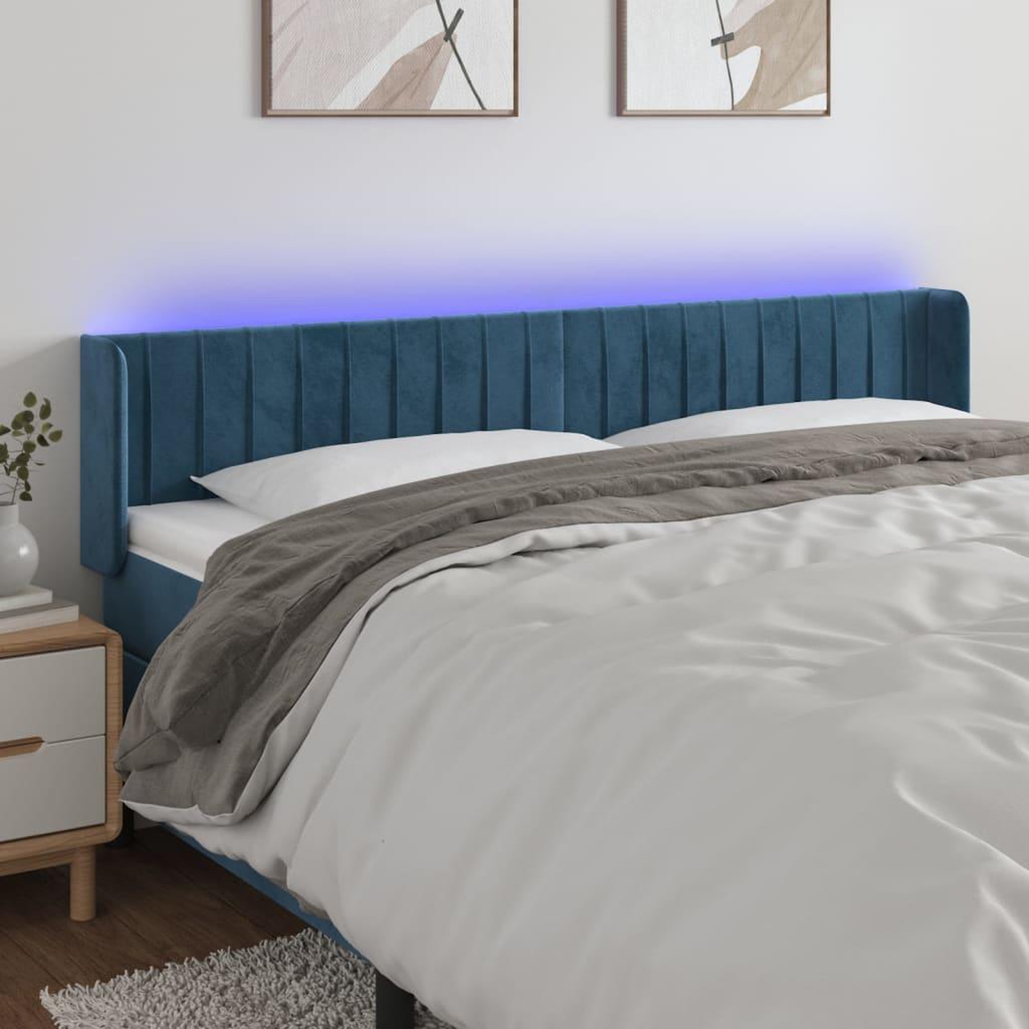 Voir la diapositive 1 : VIDAXL Tete de lit a LED Bleu fonce 203x16x78/88 cm Velours