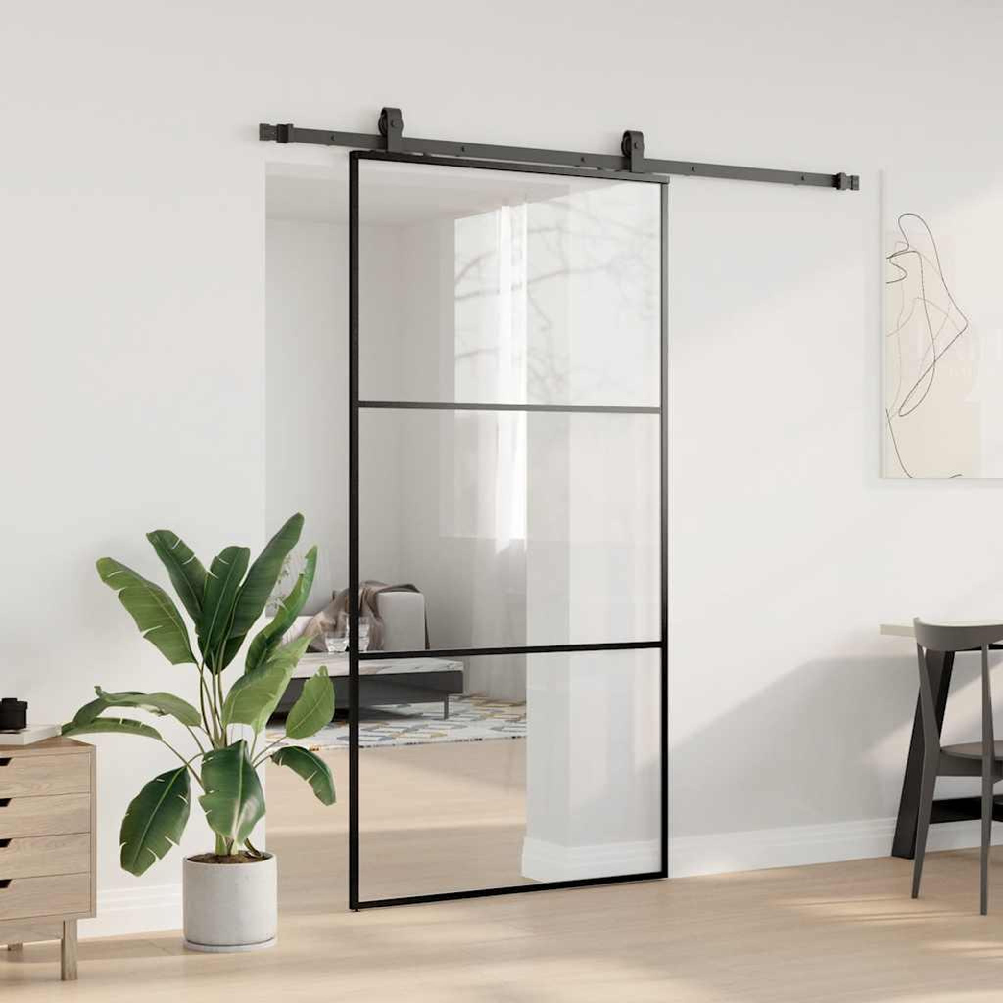 Voir la diapositive 3 : VIDAXL Porte coulissante kit de quincaillerie noir 102x205cm verre ESG