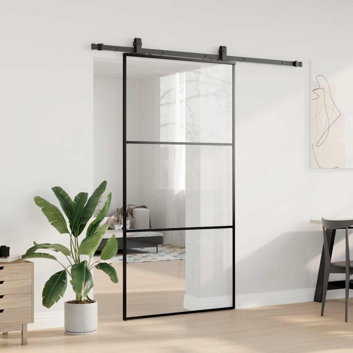 VIDAXL Porte coulissante kit de quincaillerie noir 102x205cm verre ESG