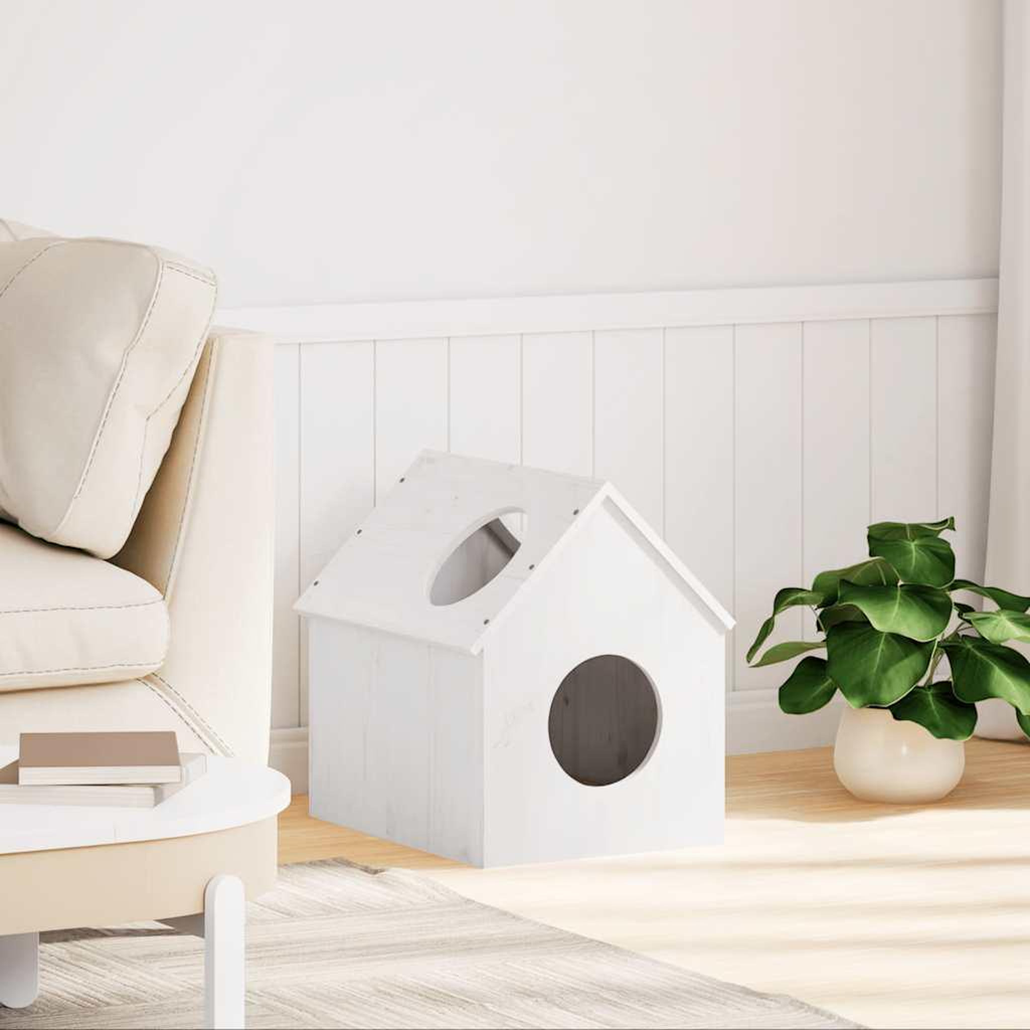 Voir la diapositive 2 : VIDAXL Maison pour chat blanc 41x50x50 cm bois de pin massif