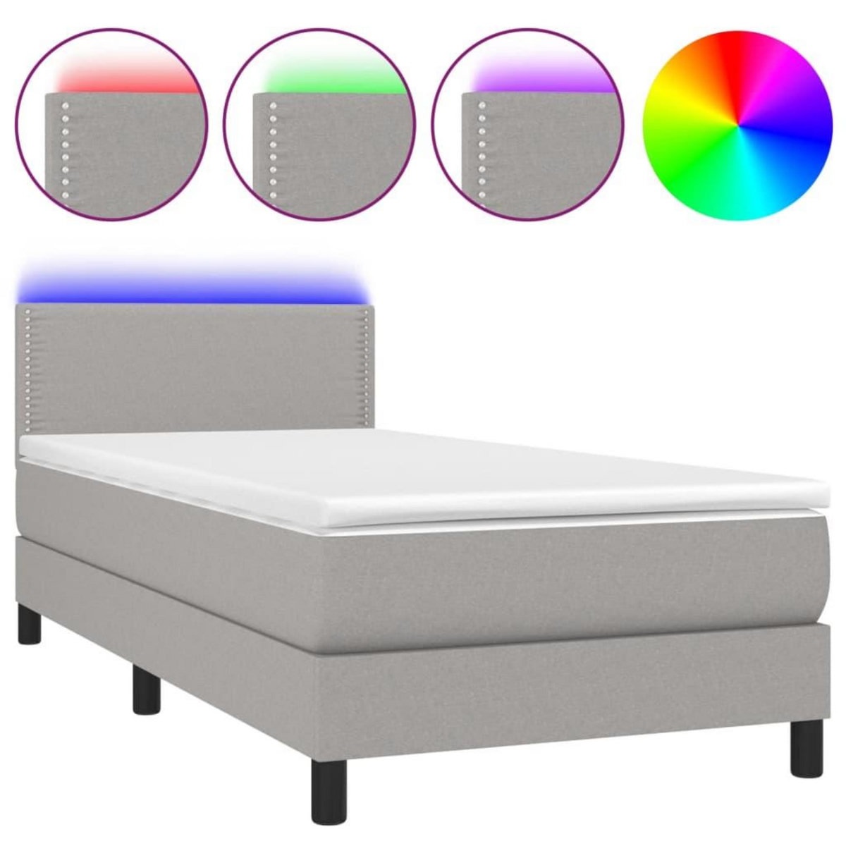 VIDAXL Sommier a lattes de lit avec matelas et LED Gris clair 80x200cm