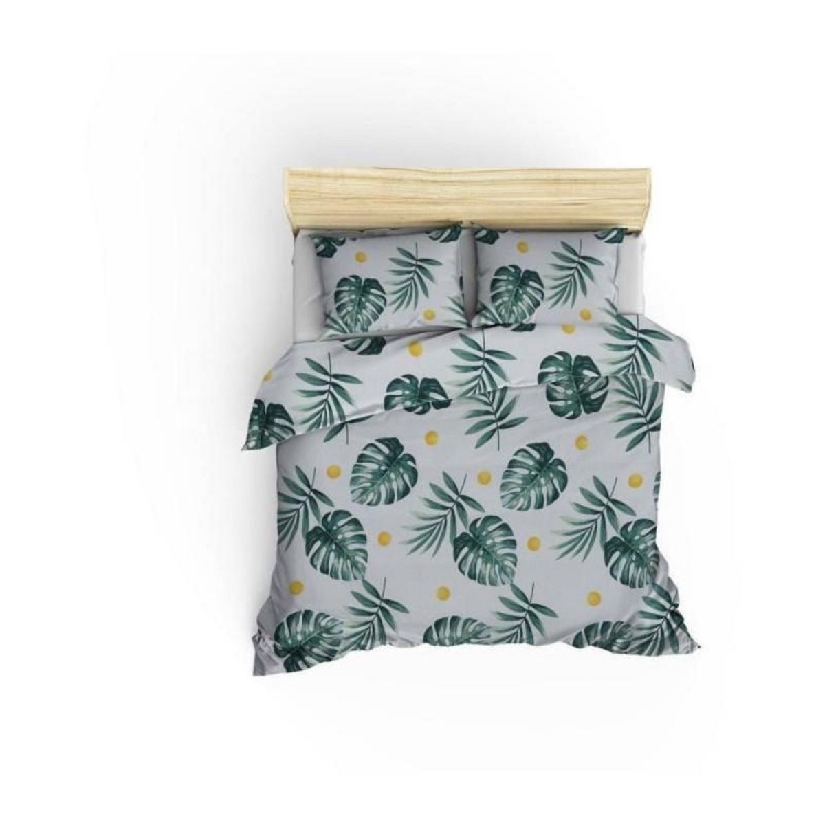 GENERIQUE Parure de lit - 1 housse de couette 220 x 240 cm + 2 taies d'oreiller 60 x 60 cm - 65% coton, 35% polyester - Vert