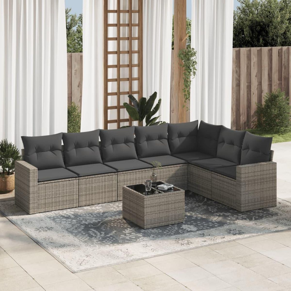 VIDAXL Salon de jardin 8 pcs avec coussins gris resine tressee