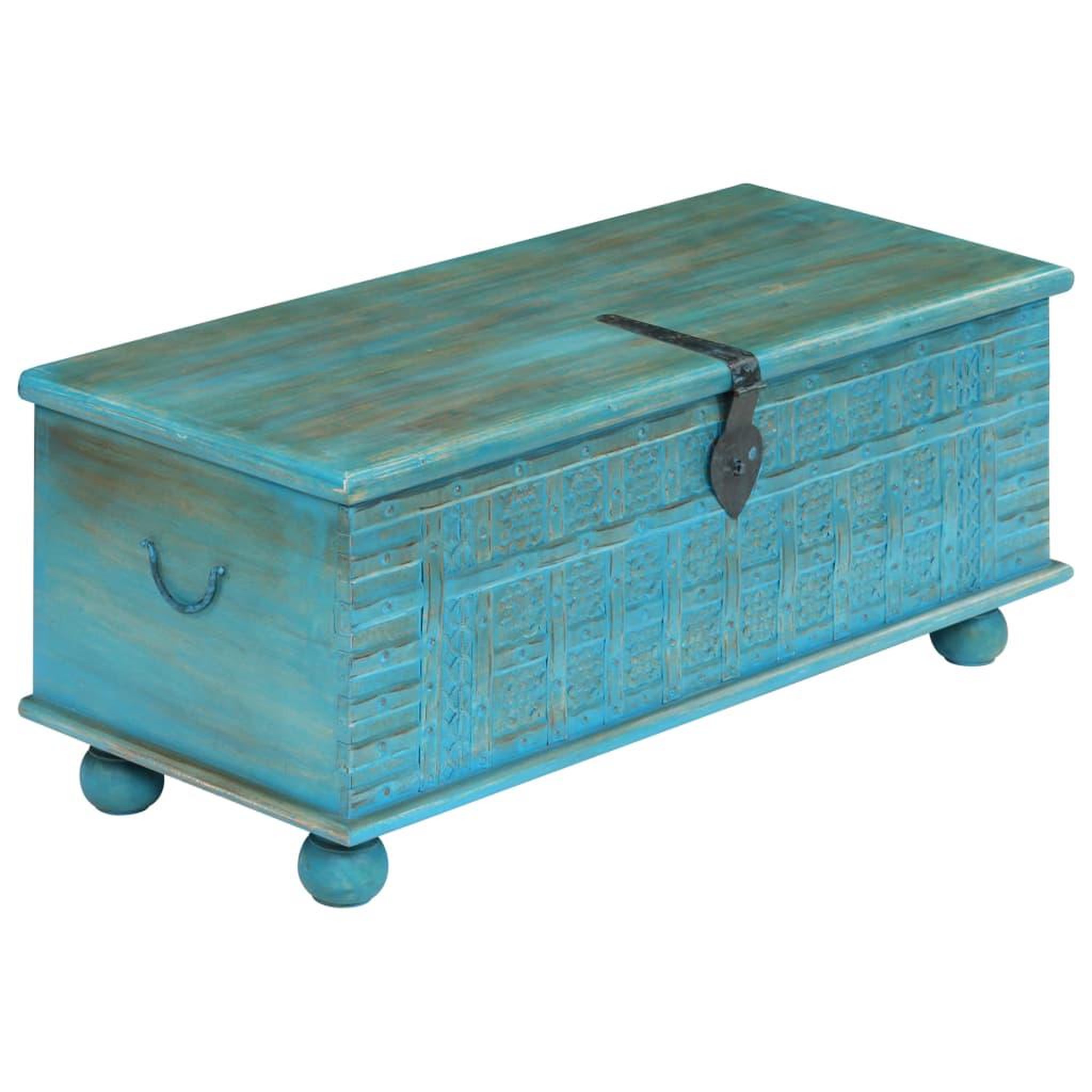 Voir la diapositive 3 : VIDAXL Coffre de rangement Bois de manguier massif 100x40x41 cm Bleu