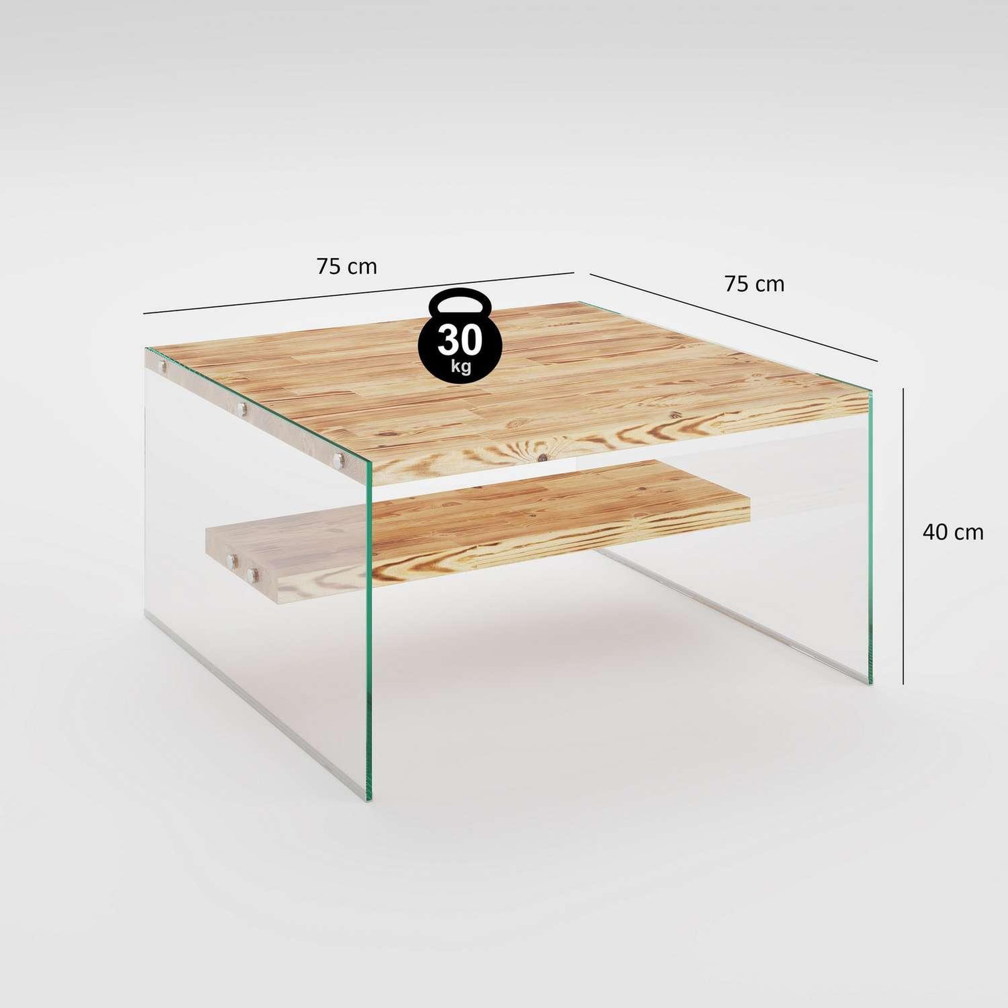 Voir la diapositive 3 : TOILINUX Table basse carrée 1 étagère crystallia en bois massif - marron clair