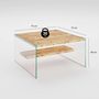 Voir la diapositive 3 : TOILINUX Table basse carrée 1 étagère Crystallia en bois massif - Marron clair