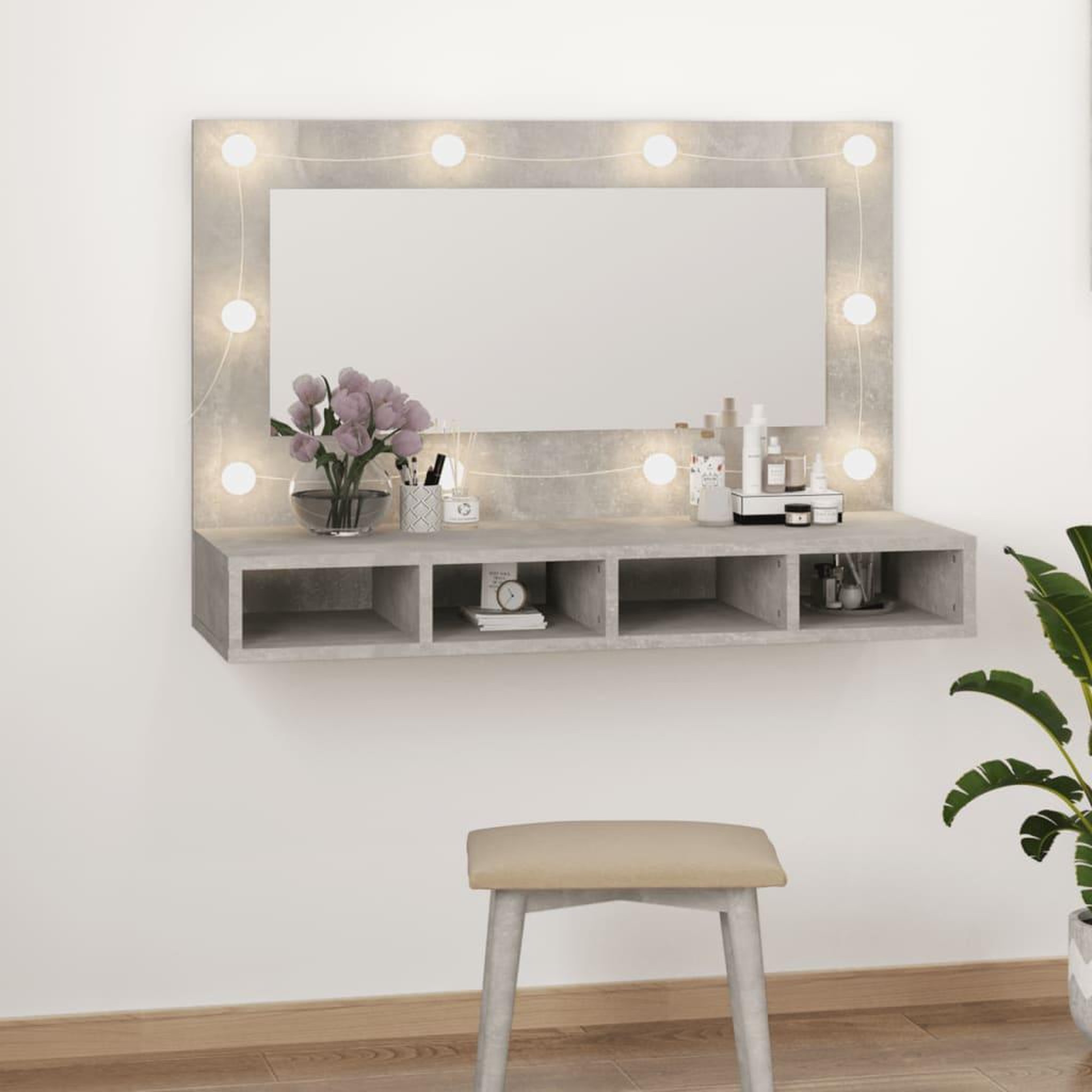 Voir la diapositive 2 : VIDAXL Armoire a miroir avec LED Gris beton 90x31,5x62 cm