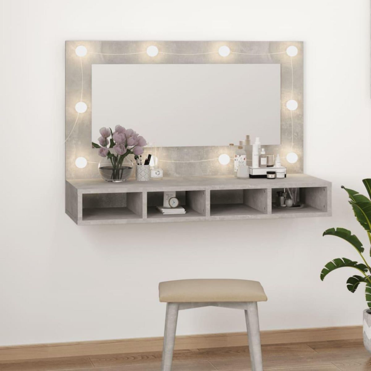 VIDAXL Armoire a miroir avec LED Gris beton 90x31,5x62 cm
