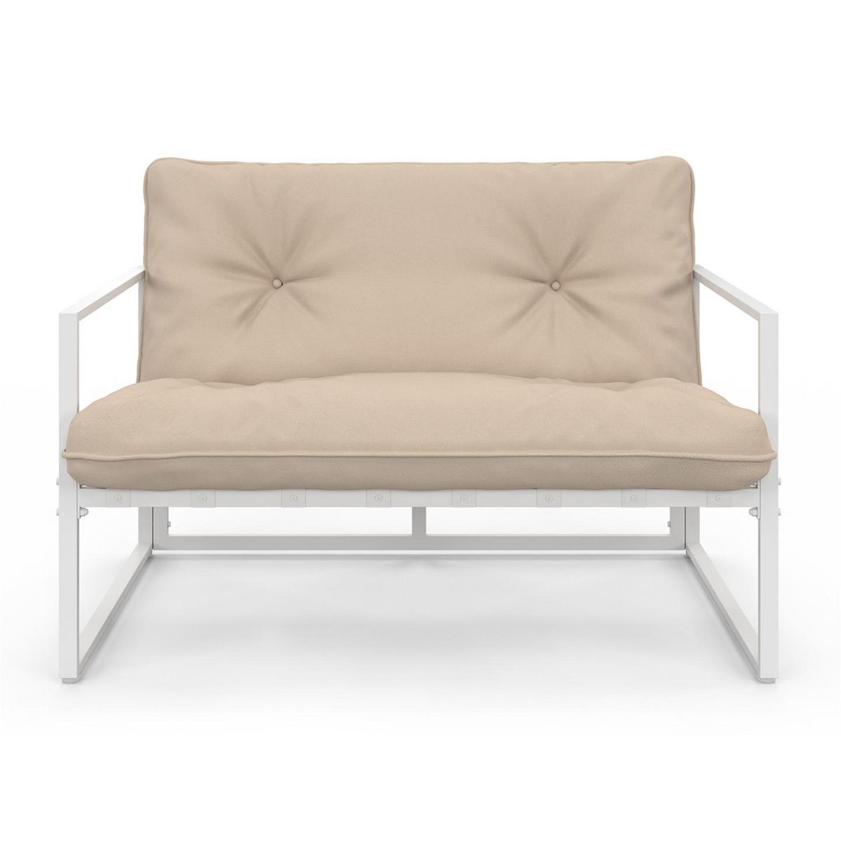 ID MARKET Salon de jardin bas NAIROBI 4 places en acier blanc et coussins beige