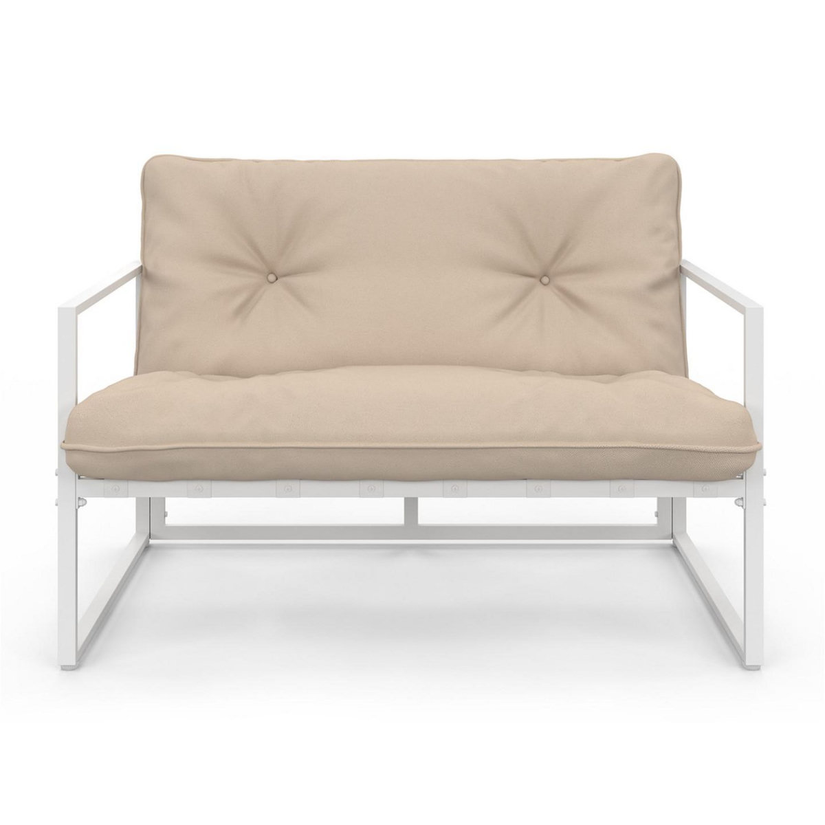 ID MARKET Salon de jardin bas NAIROBI 4 places en acier blanc et coussins beige