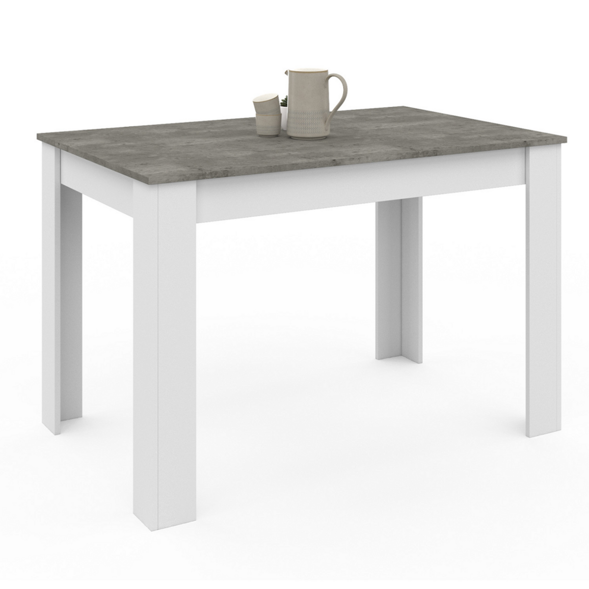 ID MARKET Table à manger rectangle ROZY 6 personnes blanc plateau effet béton 110 cm