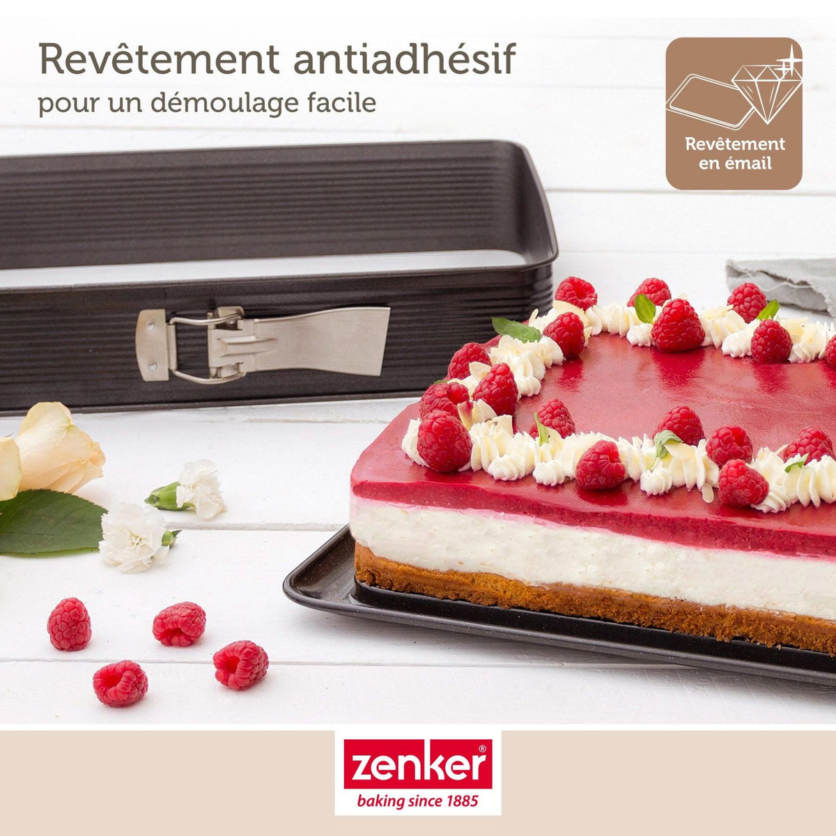 ZENKER Moule à charnière rectangulaire en acier émaillé et sa spatule 42 x 29 cm Zenker Deluxe