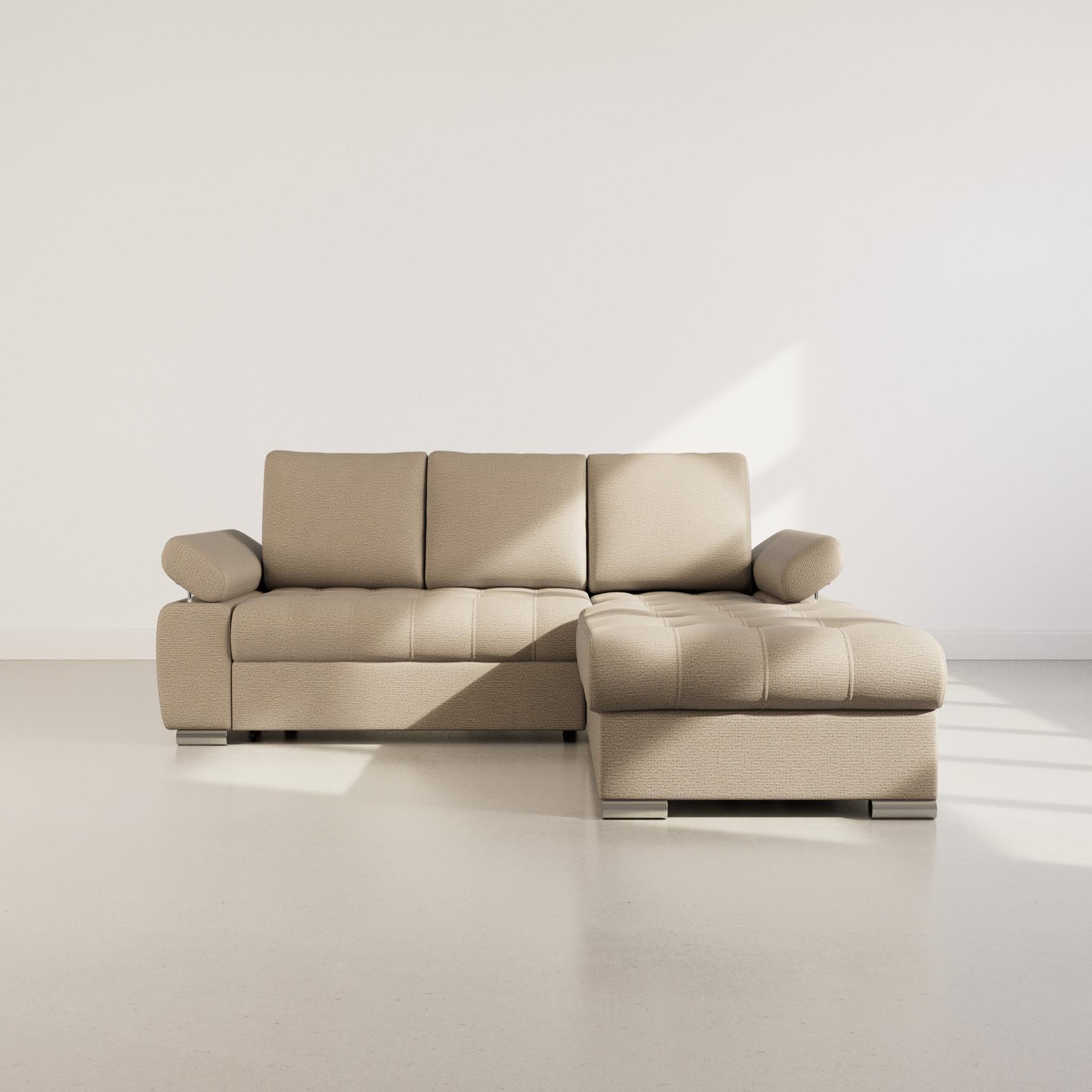 Voir la diapositive 6 : BEST MOBILIER Bianca - canapé d'angle droit 4 places convertible avec coffre en tissu texturé