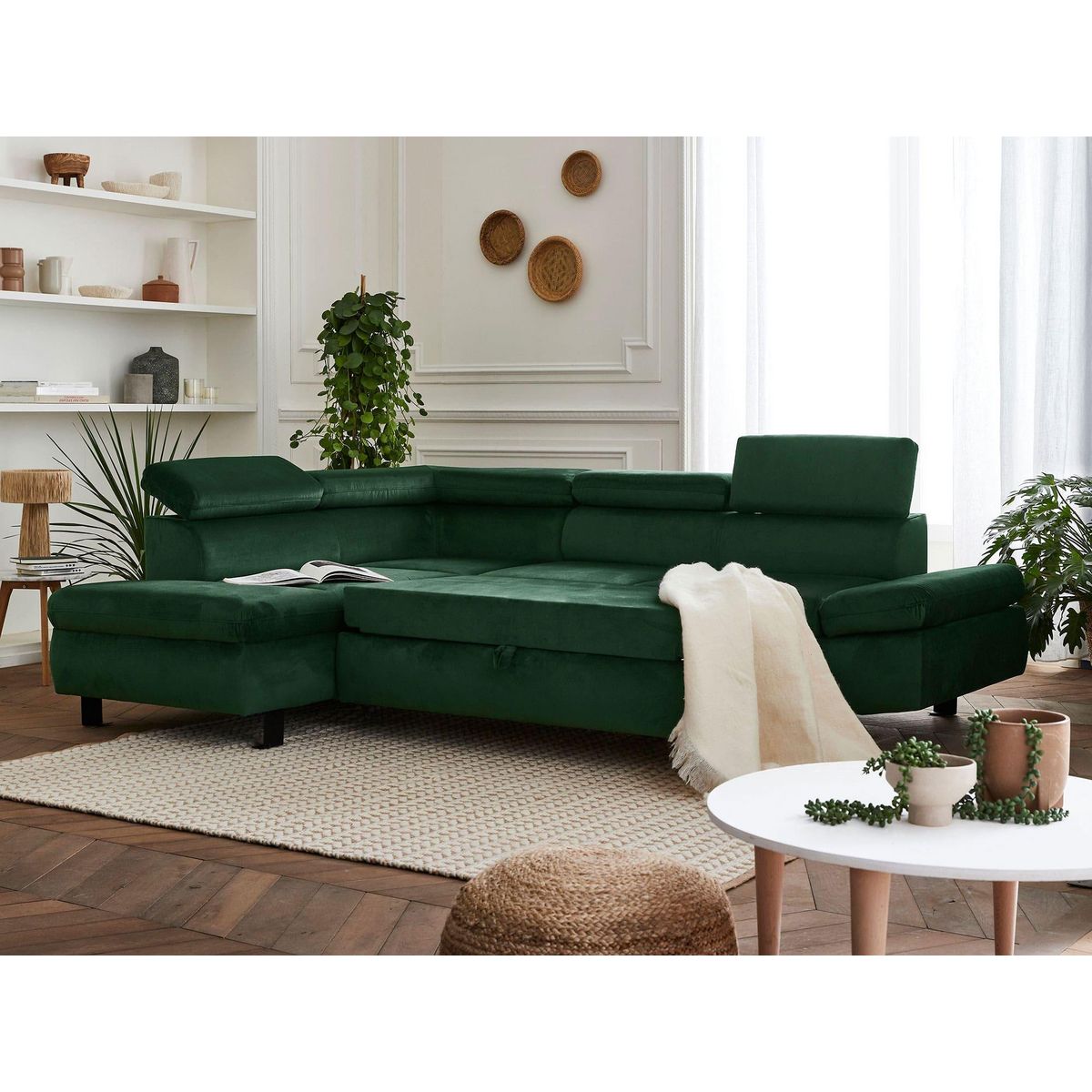 LISA DESIGN Nairobi - canapé d'angle convertible - en velours - 5 places - avec têtières - gauche