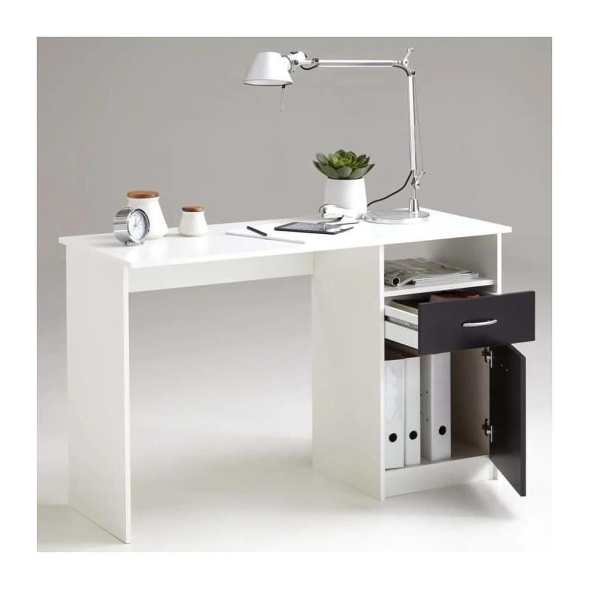 Voir la diapositive 2 : FMD Bureau JACKSON - Décor blanc P/noir - L123 x H76,5 x P50 cm - Fabriqué en Allemagne