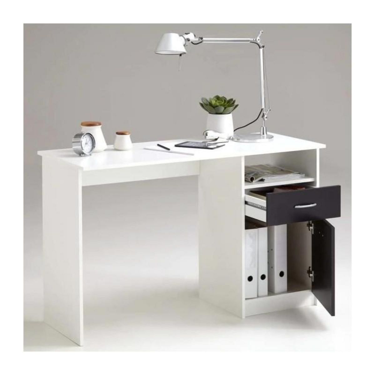 FMD Bureau JACKSON - Décor blanc P/noir - L123 x H76,5 x P50 cm - Fabriqué en Allemagne
