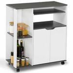 ID MARKET Desserte de cuisine COSI bois blanc et plateau gris L.76 CM