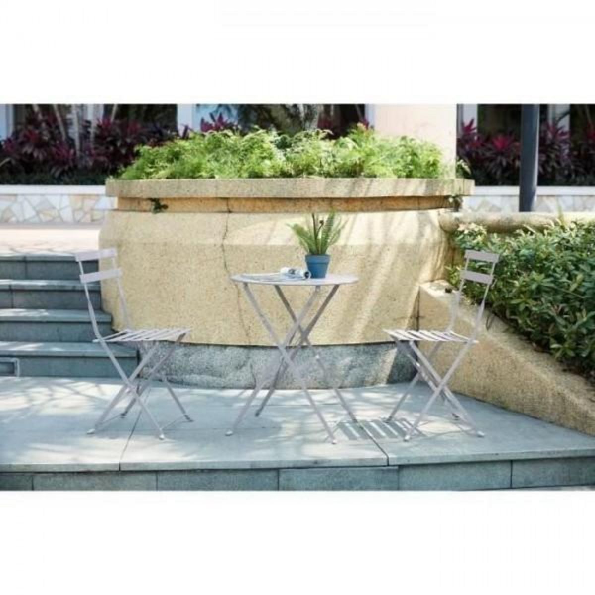 MARKET24 Set bistrot - Ensemble repas de jardin - Table pliante Diam.60 cm + 2 chaises - Acier thermolaqué - Gris