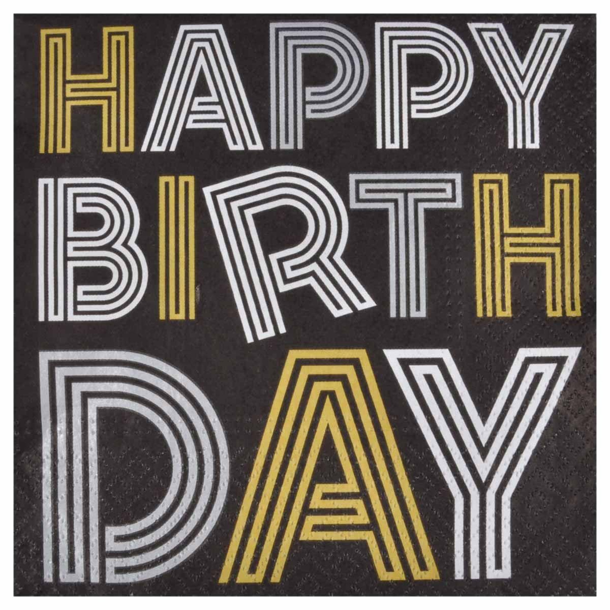 HOMEA Lot de 20 serviettes en papier  birthday  33x33cm noir