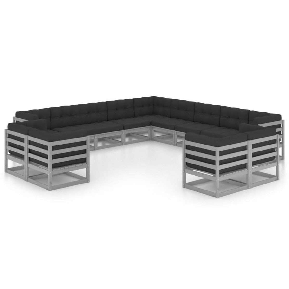 VIDAXL Salon de jardin 13 pcs avec coussins Gris Bois de pin massif