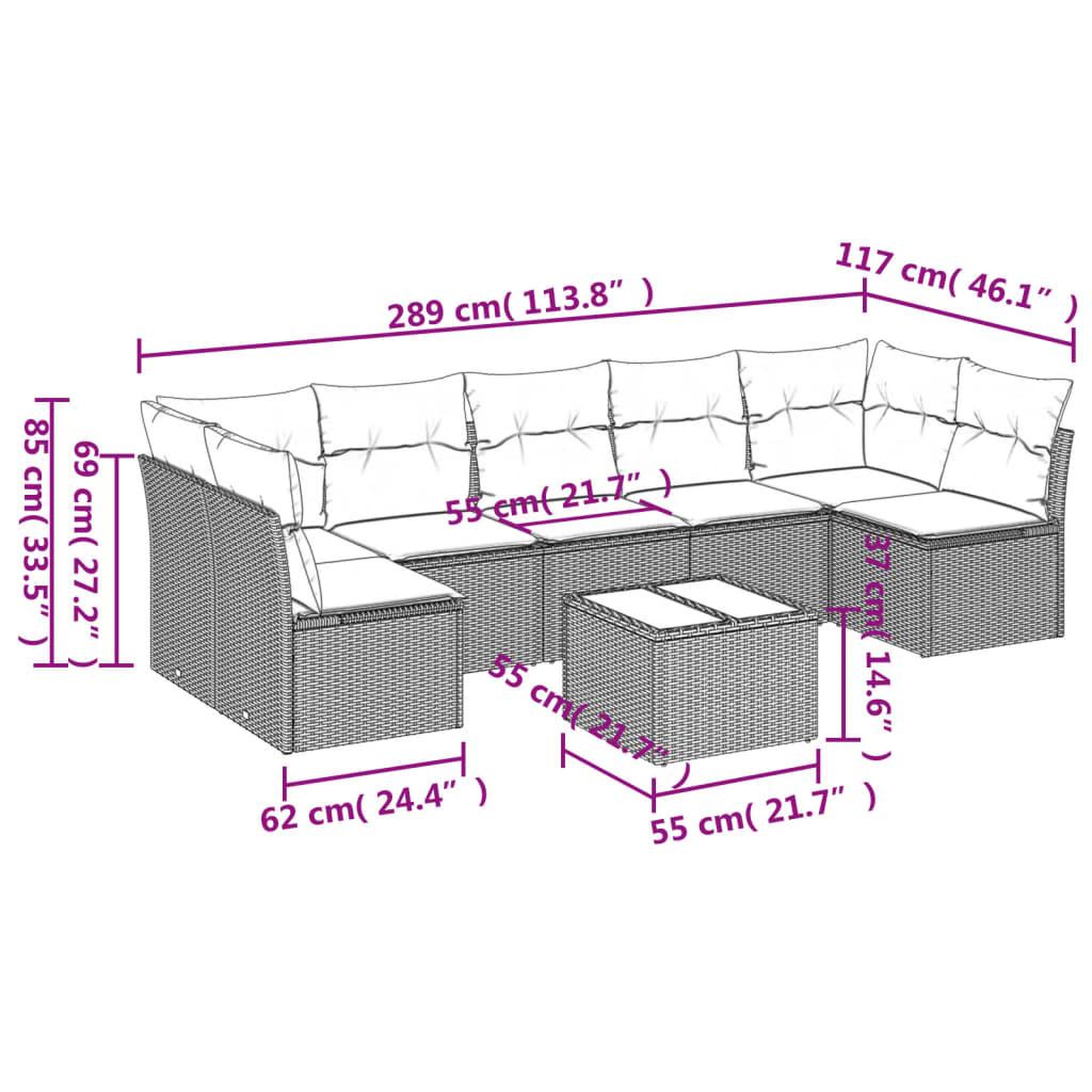 Voir la diapositive 4 : VIDAXL Salon de jardin 8 pcs avec coussins noir resine tressee