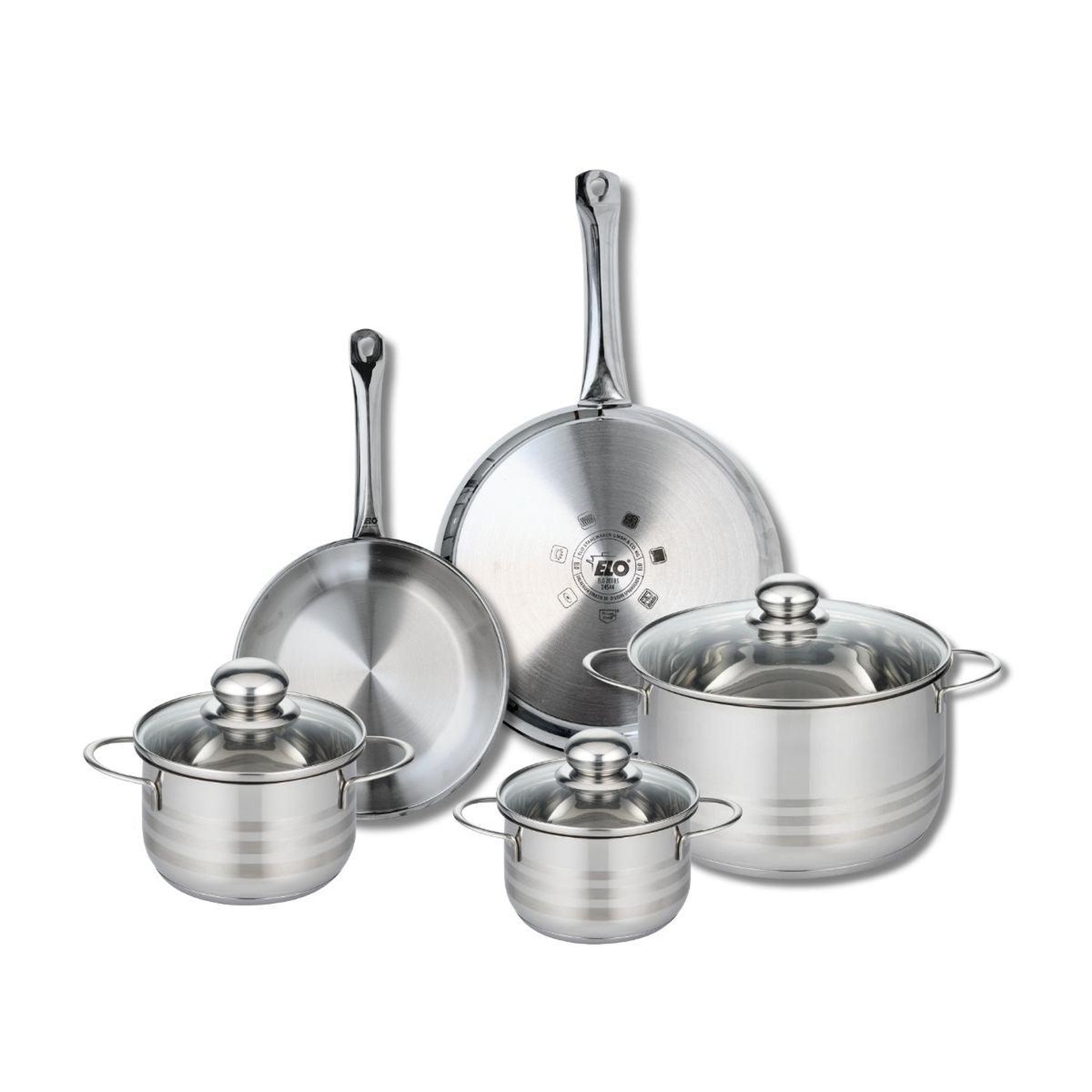ELO Ensemble de 2 poêles de cuisson 24 et 28 cm et 3 faitouts 14, 16 et 24 cm elo profi brillant