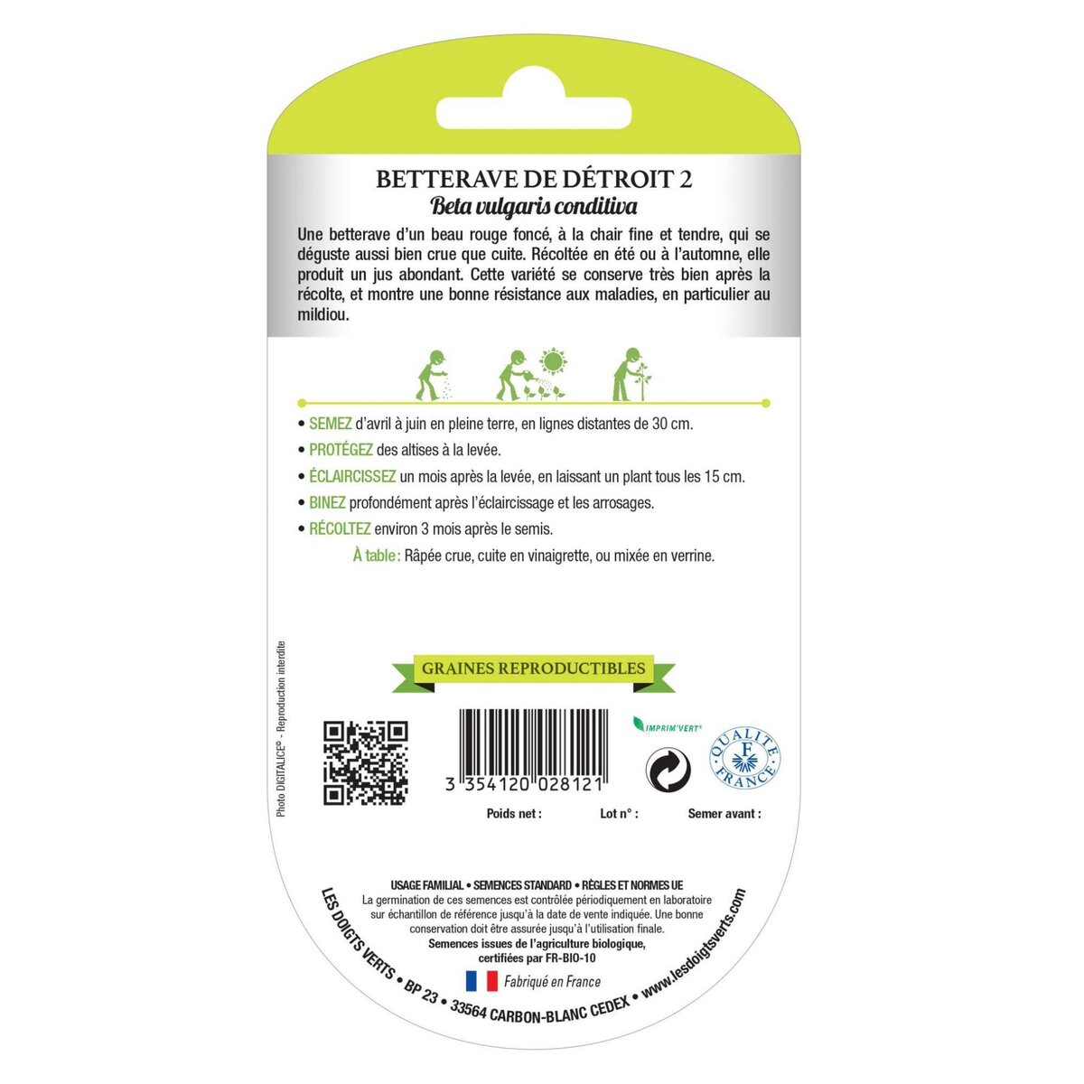 LES DOIGTS VERTS Graines Betterave de Détroit 2 BIO Les Doigts Verts