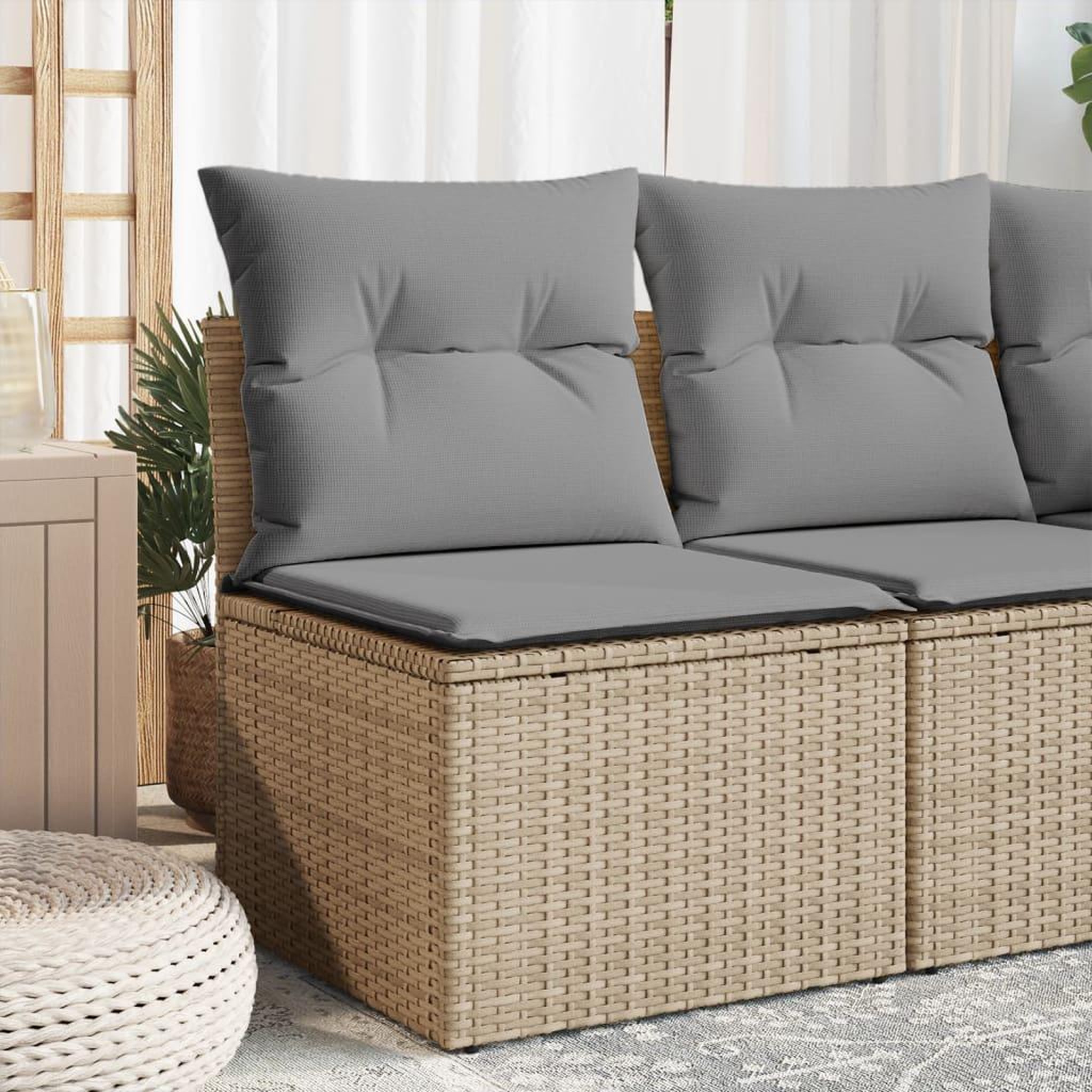 VIDAXL Canape d'angle de jardin avec coussins beige resine tressee