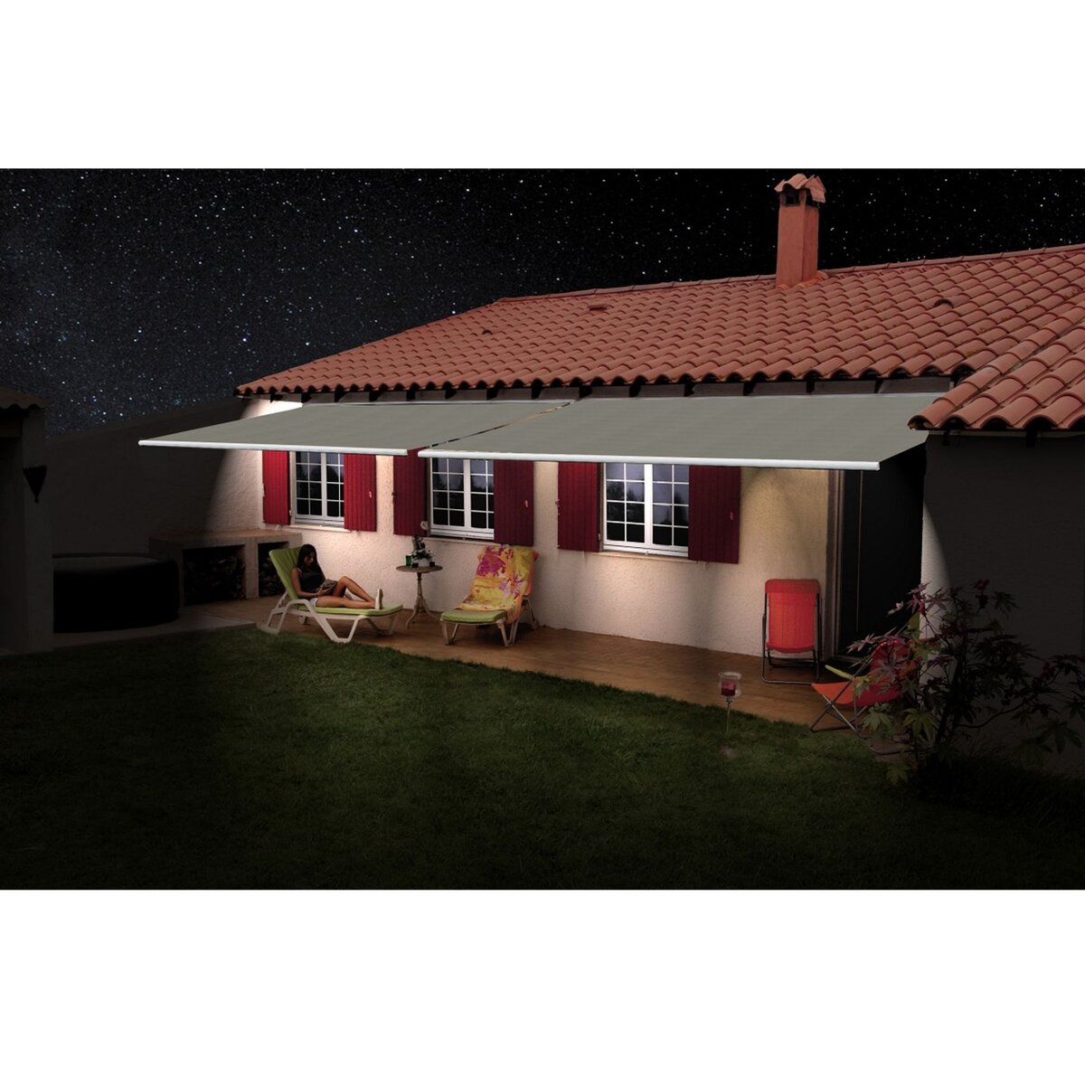 INTERSUN Store motorisé 6x3.5m OPTIMA LED toile unie coffre intégral blanc 